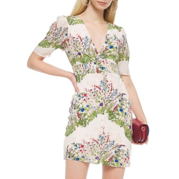 Maje Riviere Floral-Print Silk Crepe De Chine Mini Dress Size EU 36 - Picture 1 of 16